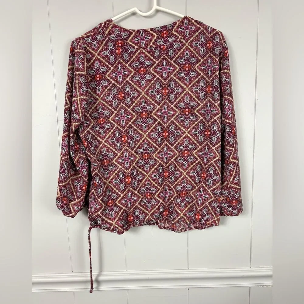 Laundry by Shelli Segal Tunic Top Adjustable Waist Boho Geometric Bishop Sleeve